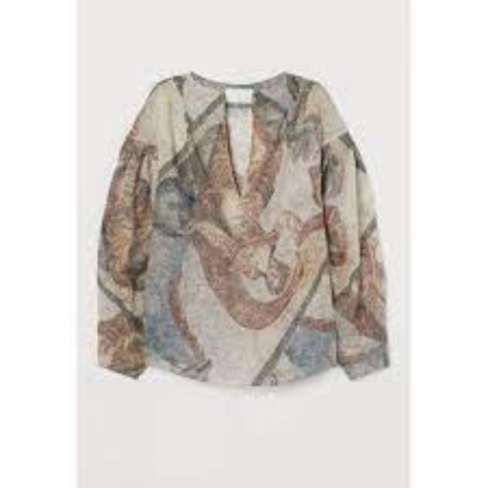 NWT H&M Conscious Exclusive Mosaic Zimmermann style Lyocell Blouse Puff Sleve‎